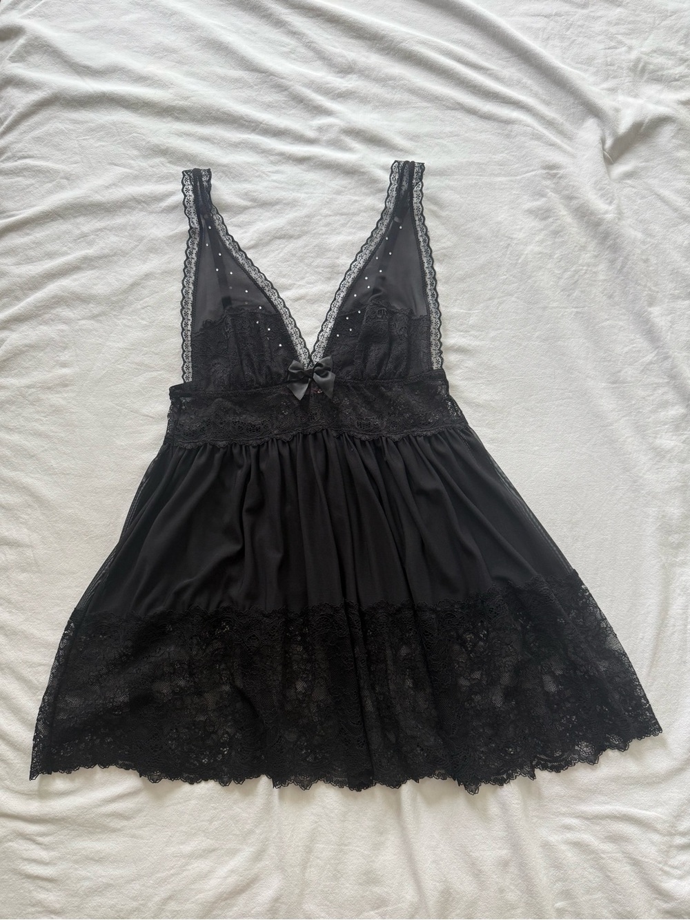 Hunkemöller black lace babydoll dress with bow detail